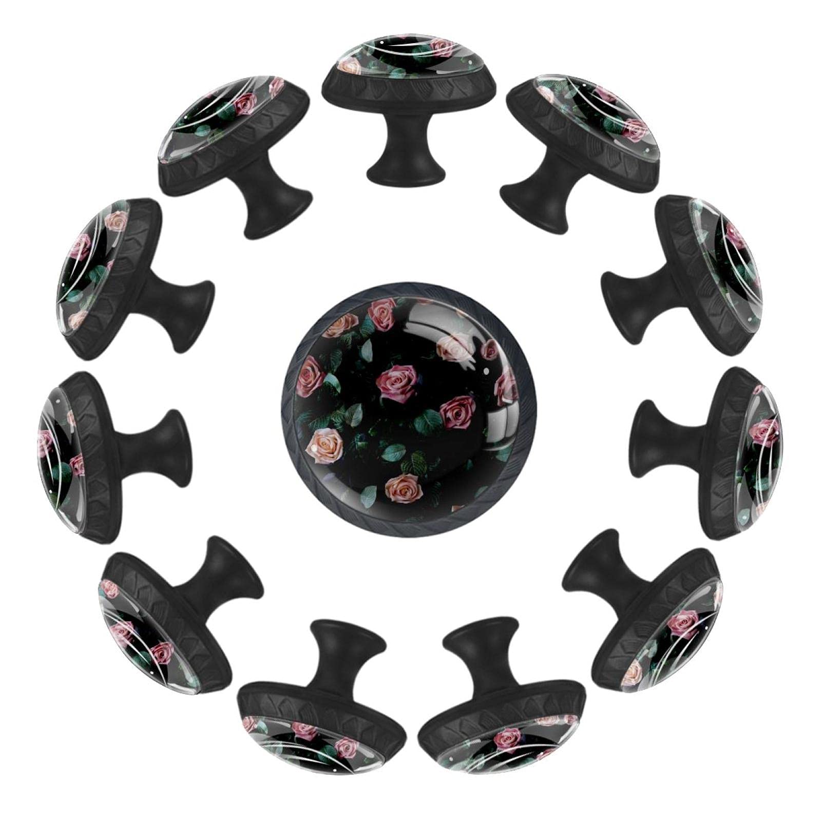 Boutons de tiroir ronds roses 35 mm au motif de feuilles pour embellir le nid de bébé