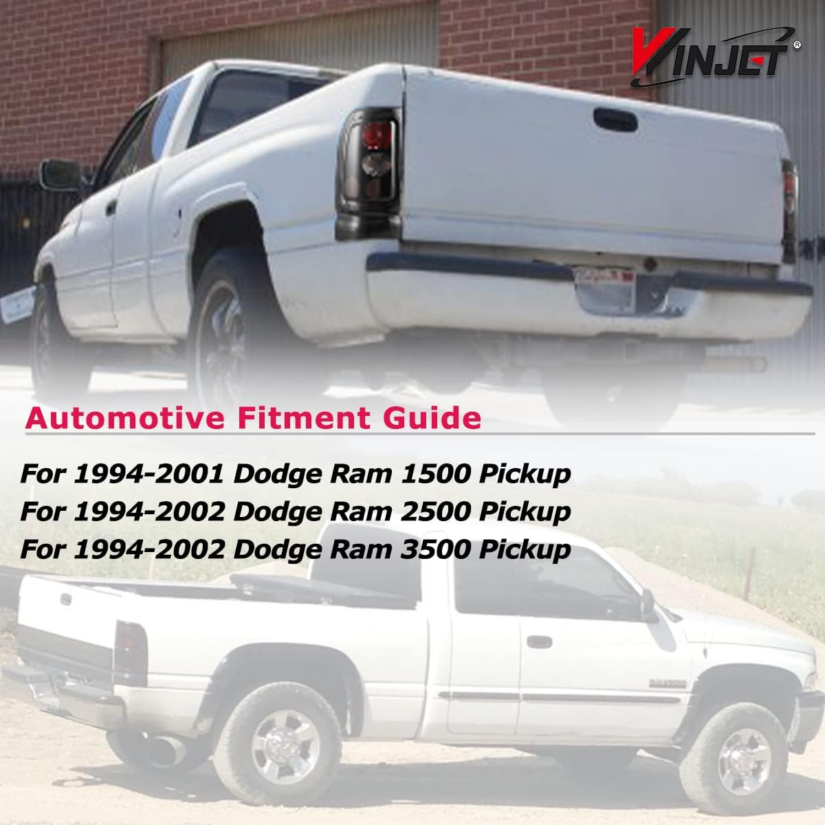 Winjet Headlight + Tail Light Set Assembly Without DRL For 1994-2002 Dodge Ram 1500/2500/3500/4000 Black Housing