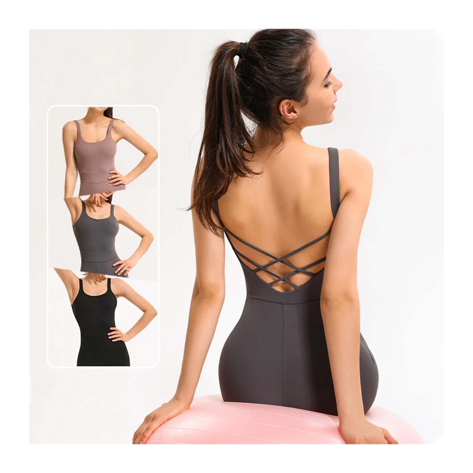 Body de Yoga sin Espalda Traje Deportivo de Verano sin Mangas con Escote en U Profundo y Espalda Hueca for Mujer, for Baile, Fitness, Yoga Atletismo para Yoga