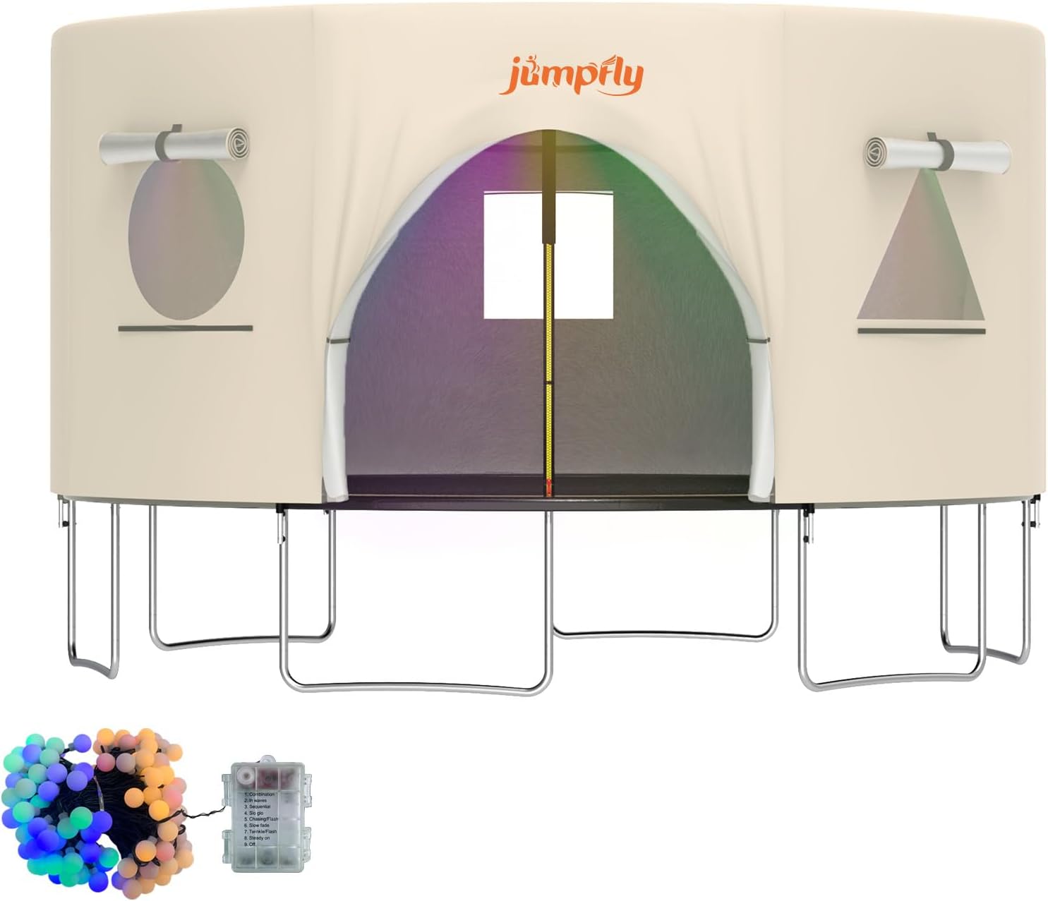 jumpfly 14FT Trampoline Tent for Kids(Tent Only),Fit for 6 Straight Poles Round Trampolines,Trampolien Shade Cover with LED Light, Trampolien Accessories, Anti-Tear, Black/Bidge