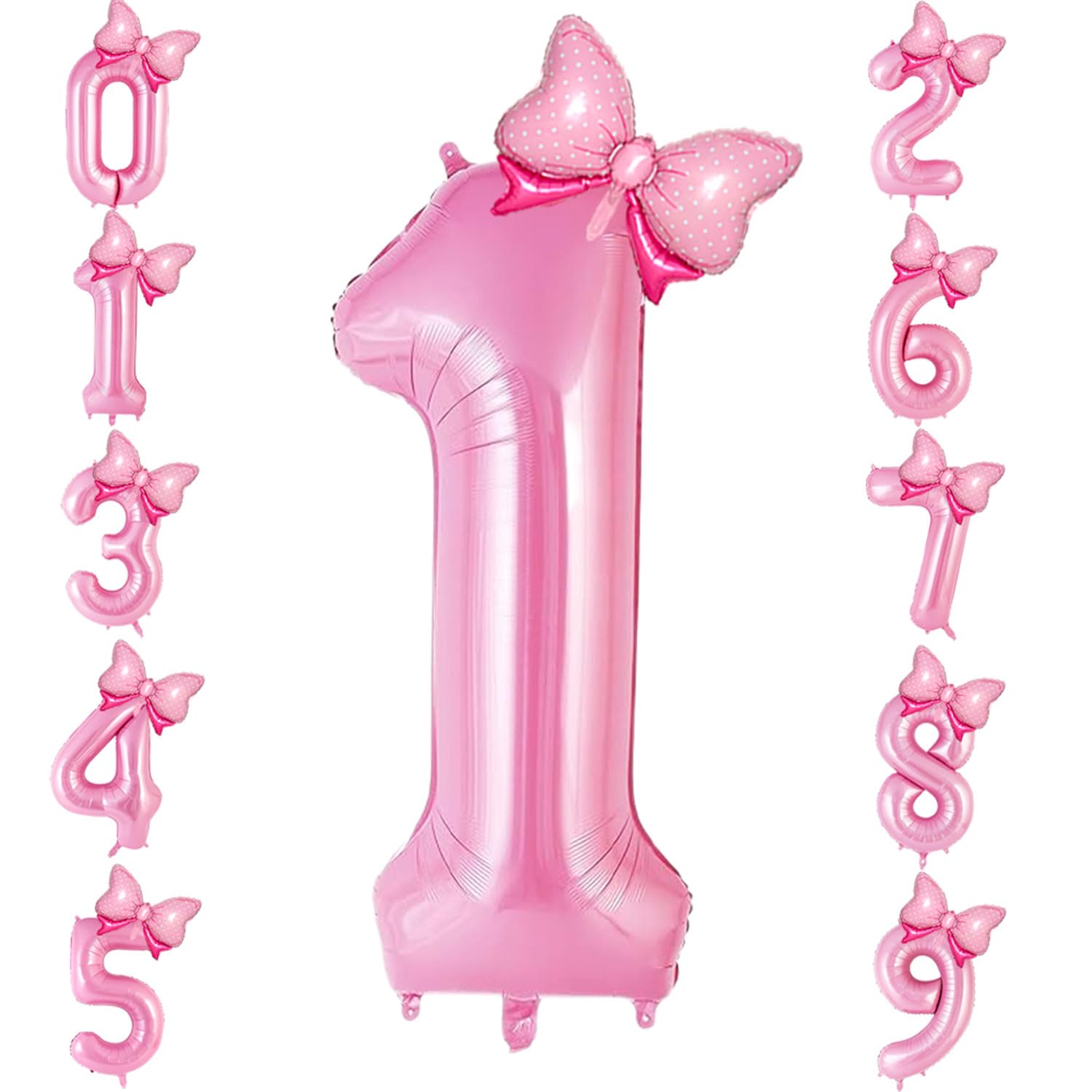 Bow Pink Number Balloon 40 Inch Foil Number 1 Balloon With Bow Big Pink 1 Balloons for 1st First Princess Birthday Party Decorations Supplies