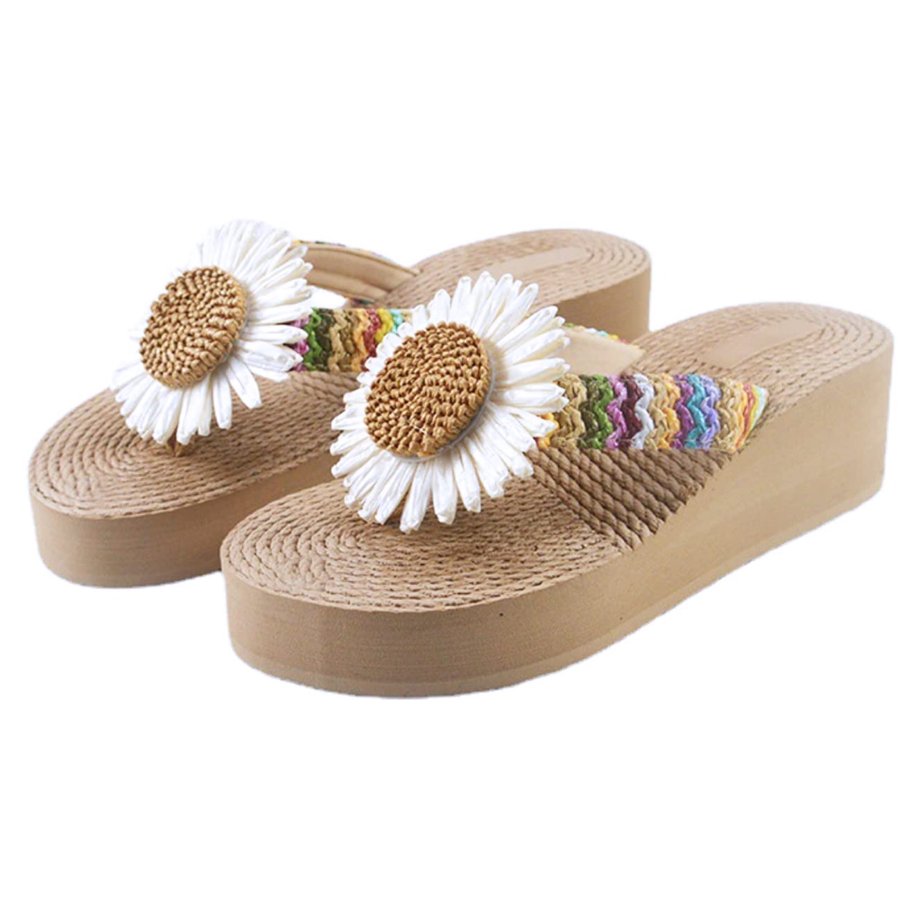 Women's Flip Flop 1 inch High Platform Wedge Boho Hawaii Style Sandal for Summer Beach, Casual Lightweight Slip On Slides