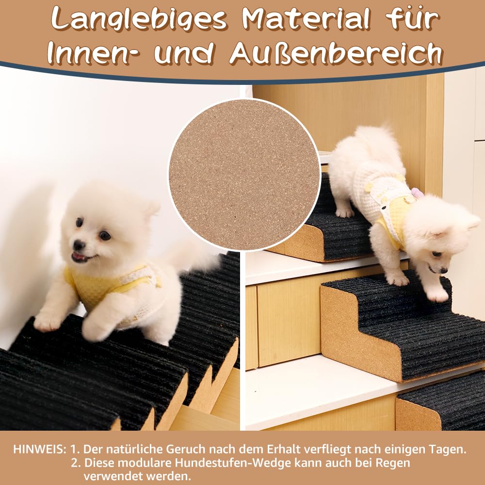 SMONTER Hundetreppe 2 Stufen für kleine Hunde, Haustiertreppe aus Holz mit 2 Silikonstreifen für sicheren Halt, Hundetreppe für Haustreppe hohe Betten & Couch (25x24x15 cm) 4 Stück