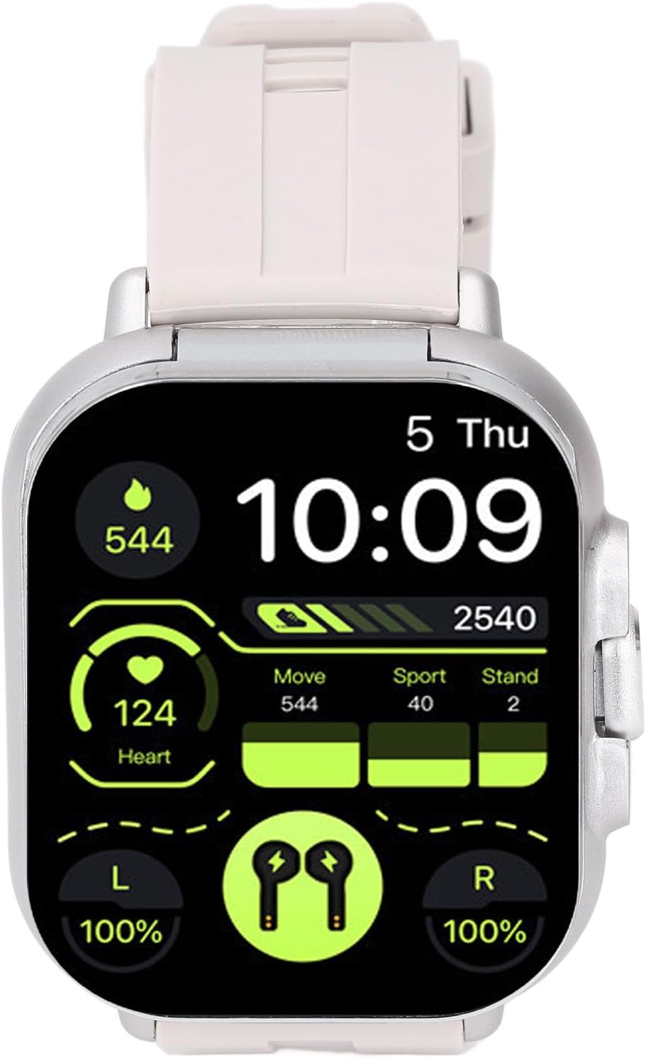 Ymiko Earbuds Smart Watch with HD Touch Screen, Fitness Tracker Sports Watch for Calls, Music, Weather Forecast, ABS, PC, Silicone (Silver)