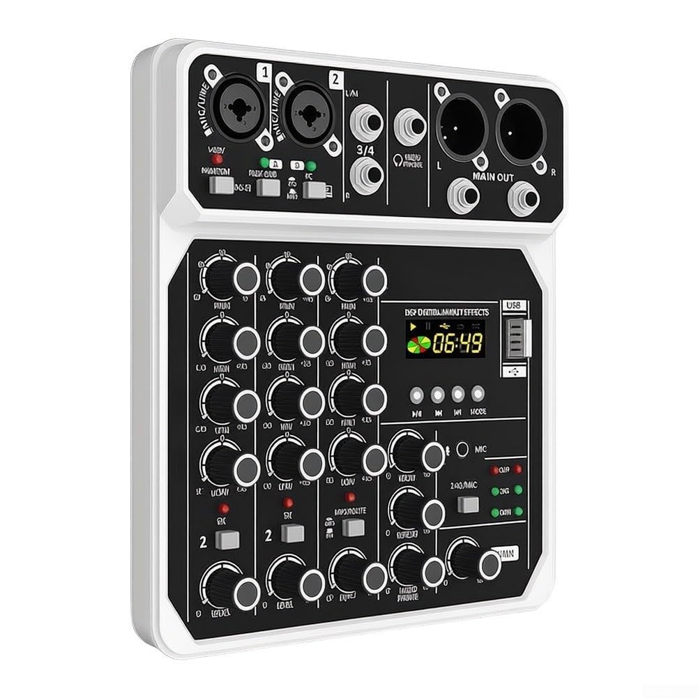 Console di mixaggio compatta a 4 canali da 48 V con microfono per prestazioni Console di mixaggio a 4 canali in miniatura con alimentazione