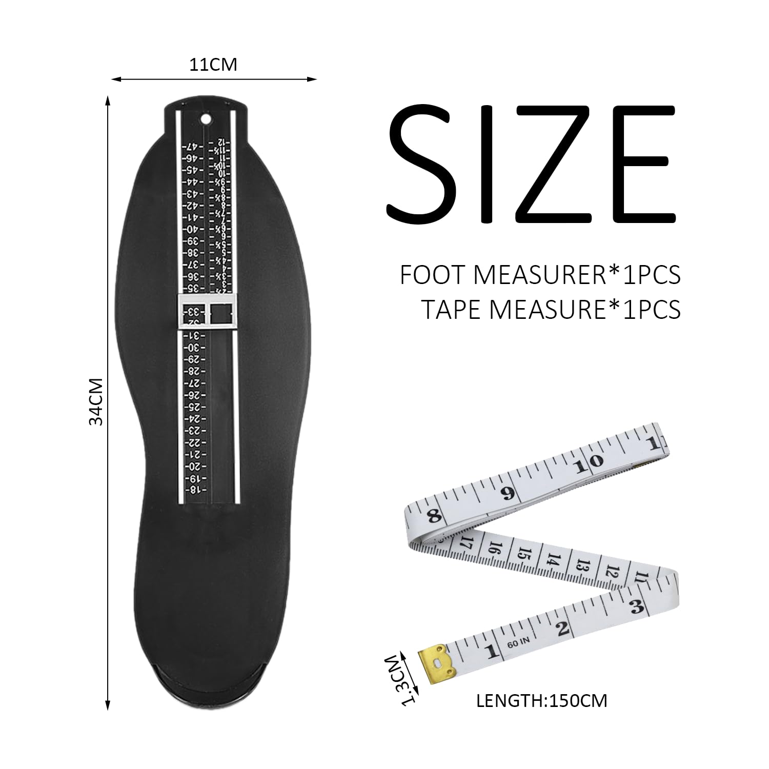 Kit de Mesure des Pieds, Mètre Ruban pour la Taille du Pied, Jauge de Chaussures pour Enfants et Adultes, EUR-UK, Convient aux Hommes et Femmes (Noir)