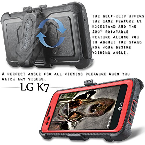 Covrware Aegis Series Case For Lg K7 / Tribute 5 / Escape 3 / Treasure/Phoenix 2, Heavy Duty Dual-Layer Full-Body W/Built-In Screen Protector Rugged Holster Armor Cover Belt Clip Kickstand, Red #TOP4