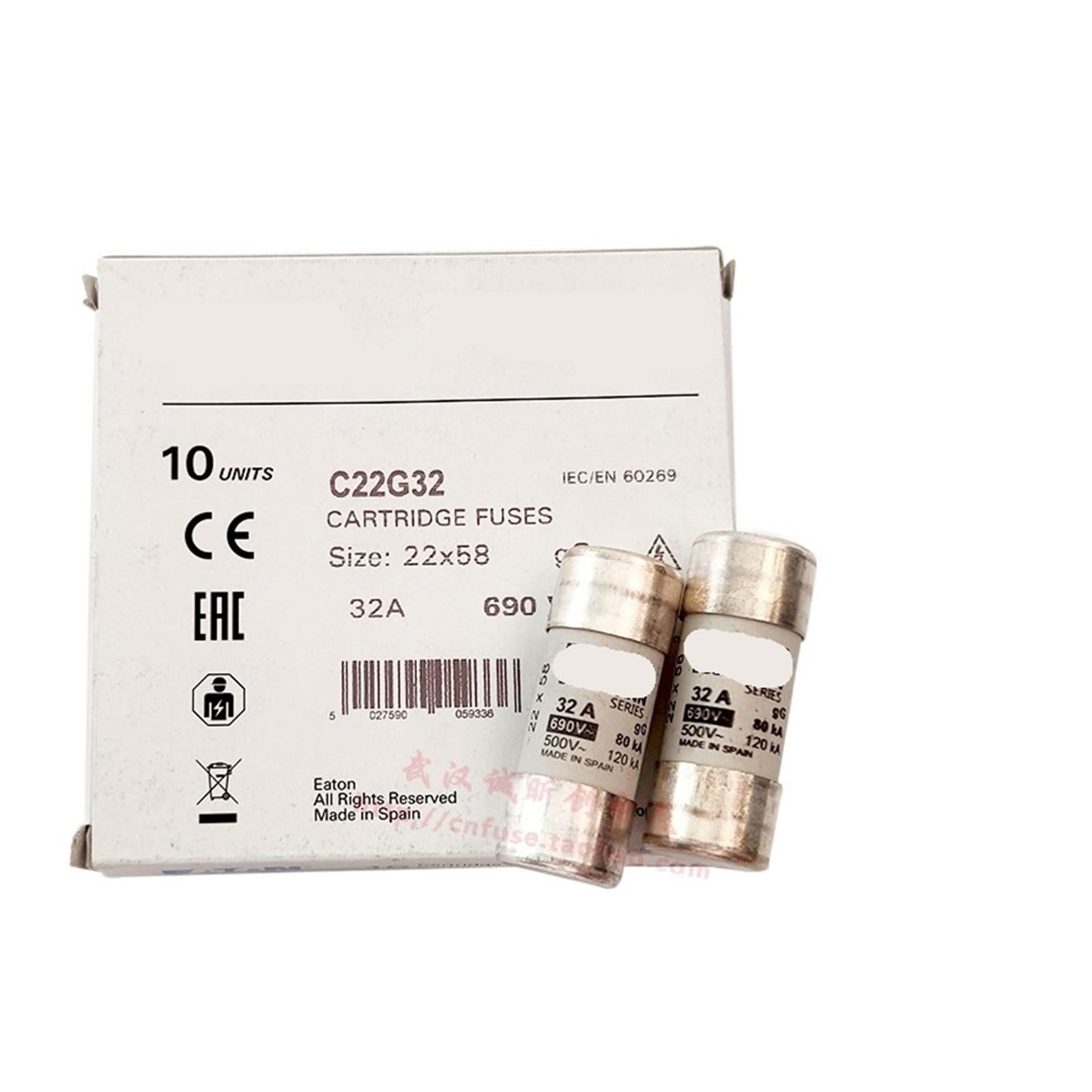 Fusible C22G40 40A haute capacité de coupure 690V format 22x58mm