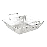 Outdoor Stainless Steel Square Basket, 14 x 11 Inch, For Grilling Vegetables and Seafood, Durable, High-Heat Outdoor Cookware, Metal Utensil Safe, Dishwasher Safe, Silver