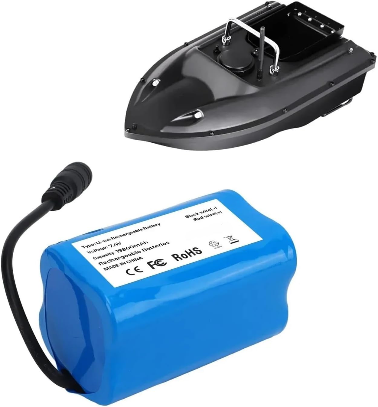 7.4V 19800mAh Battery with USB Charger for T188 T888 2011-5 V007 C18 H18 Remote Control RC Fishing Bait Boat Spare Battery Parts(1x Battery1xCharger)