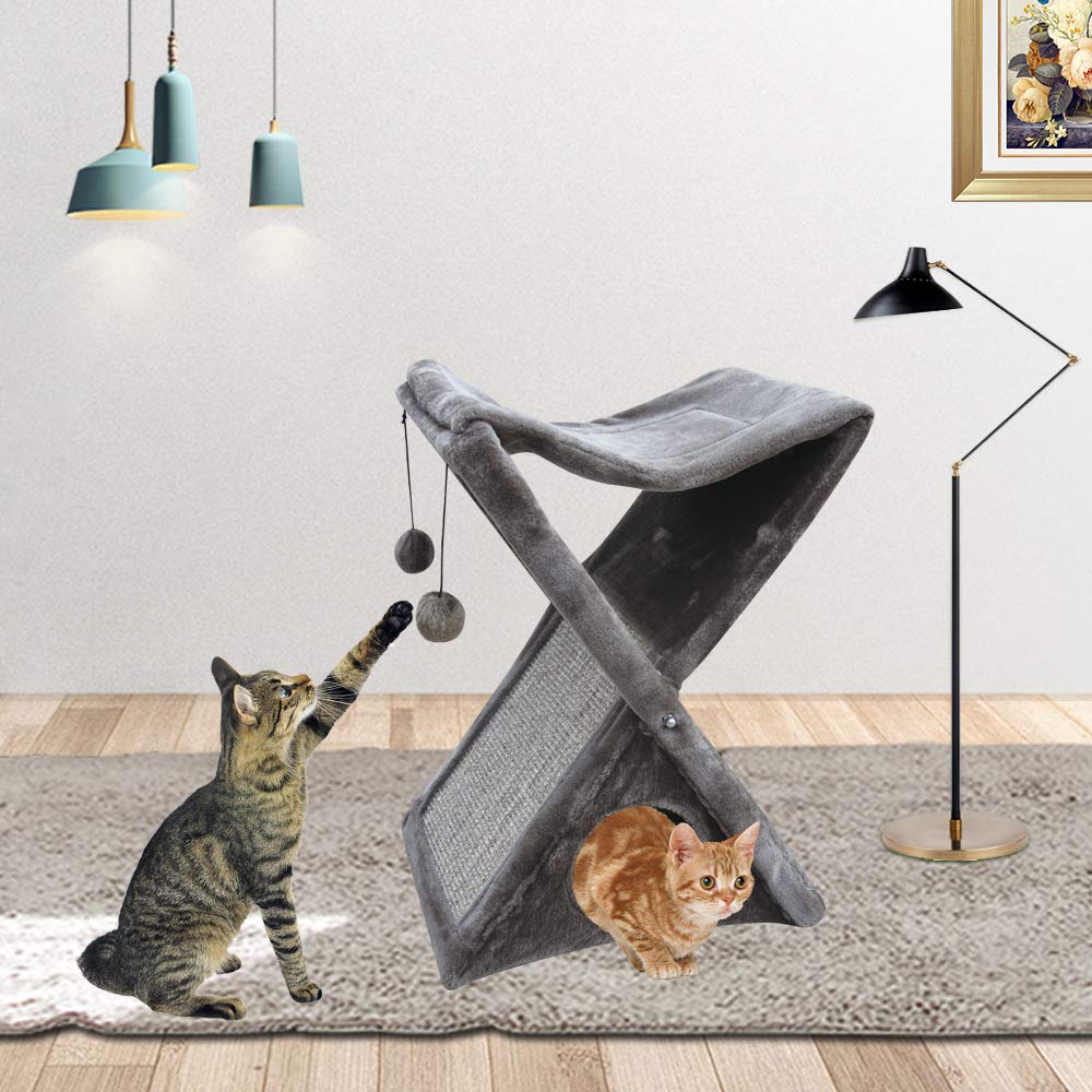 BPS Bandeja Rascador Gato Juguete para Gatos con Base Bola Casa y Arco Superior Materiales Rugoso Tamaño 52x38x68 cm BPS-10709