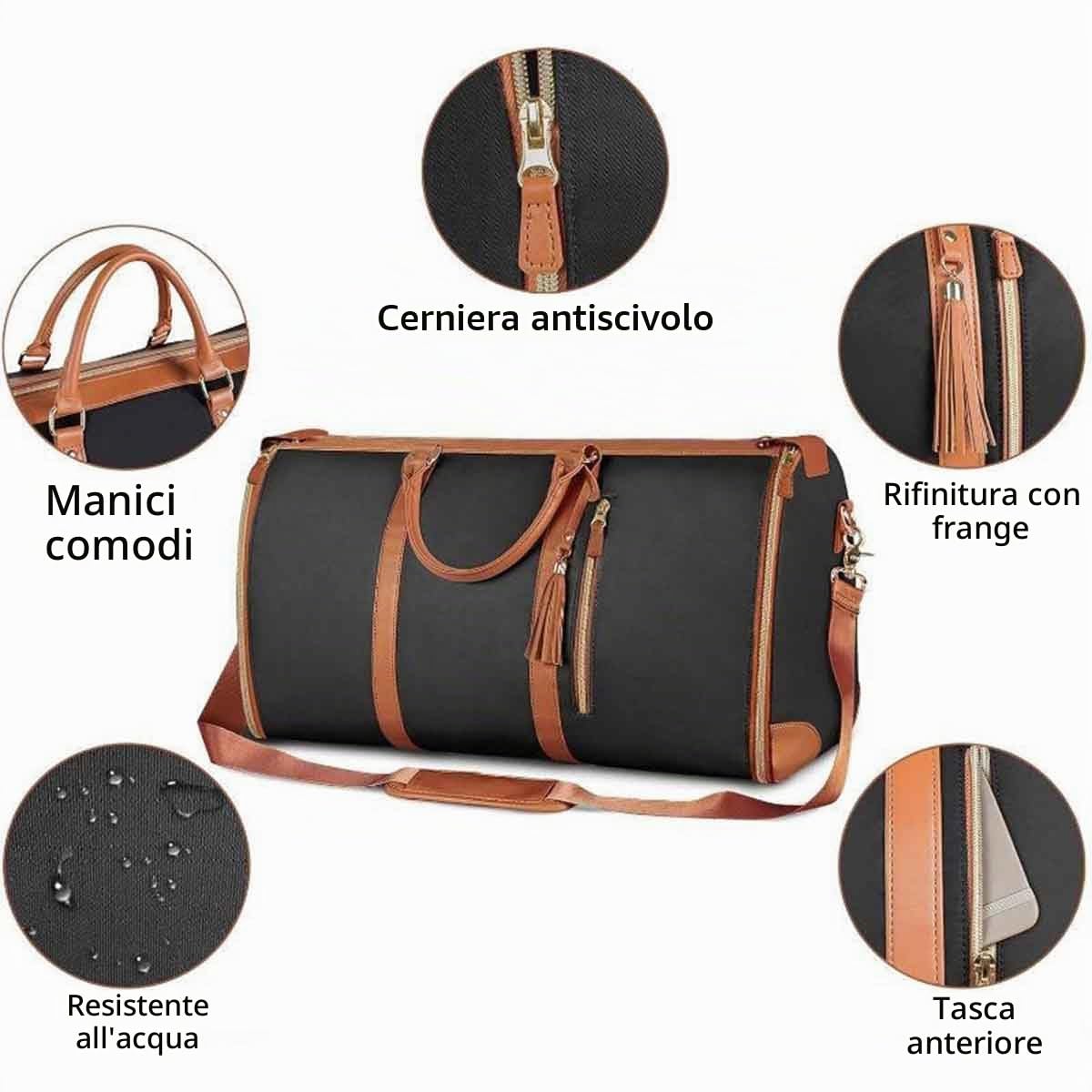Borsa da viaggio pieghevole,Borsa da fitness all'aperto,borsone porta abiti convertibile,borsone impermeabile in pelle di grande capacità con tracolla staccabile (Bianco)