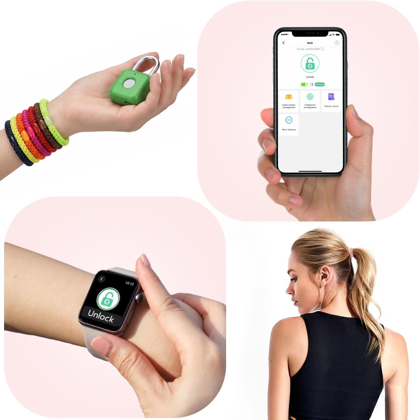 Fingerprint Padlock eLinkSmart Gym Locker Lock with Phone App iOS Watch Metal Keyless Combination Locks for Backpack Suitcase Luggage School Sports Locker Toolbox Hasp Storage Green image 2