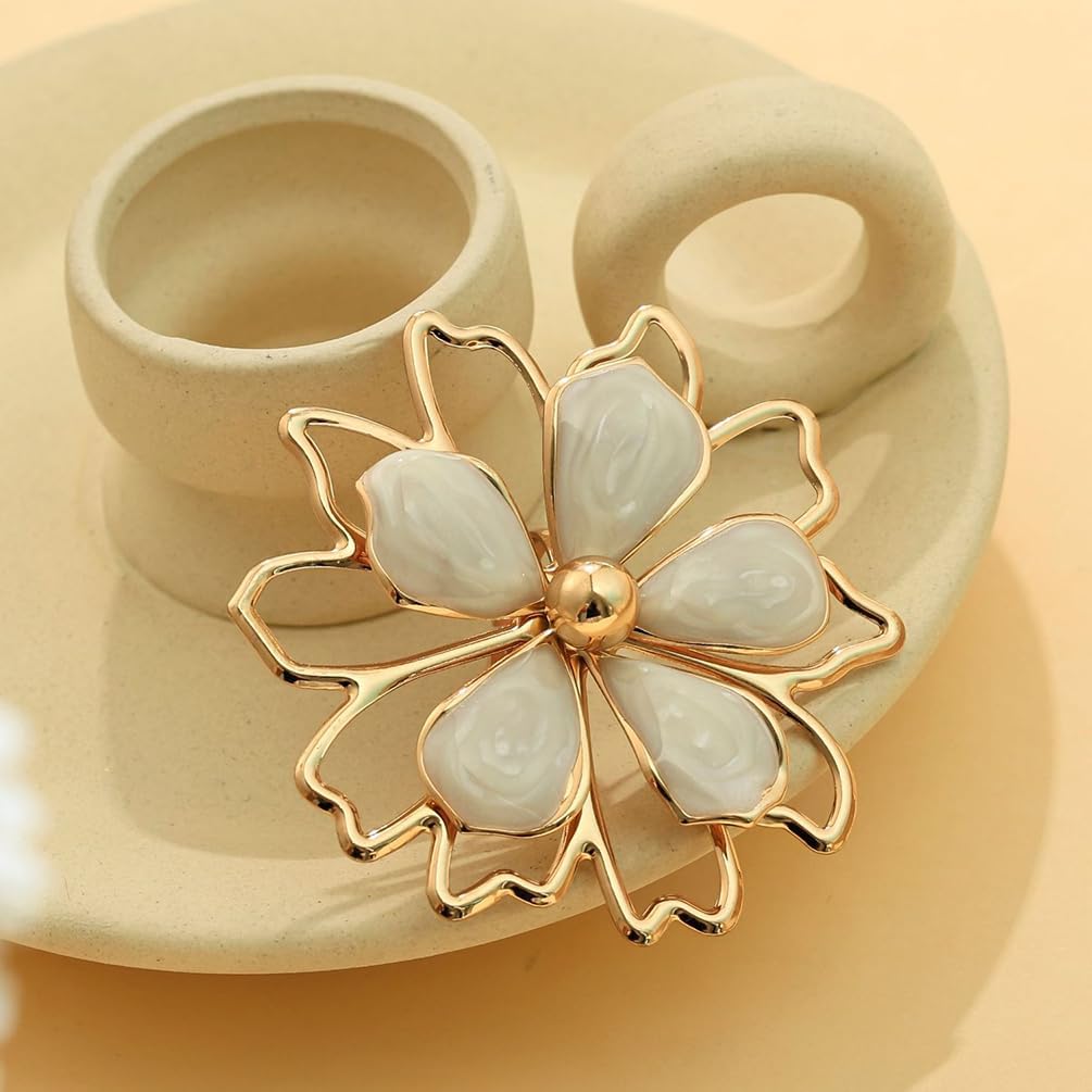 Trendy Large Chunky Gold Flower Enamel Petal Earrings for Women, Unique Statement White Purple Floral Stud Earring Y2K Holiday Prom Party Jewelry Gift - Image 7