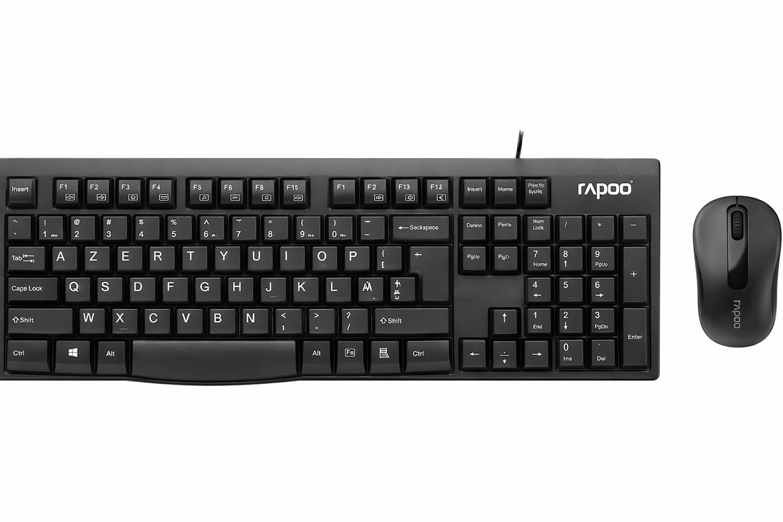 Rapoo X1800S Clavier Souris sans Fil Kit Wireless Deskset 1000 DPI Capteur 12 Mois Autonomie de la Batterie Ergonomique pour Gaucher et Droitier Disposition BE-Layout AZERTY PC & Mac - Noir