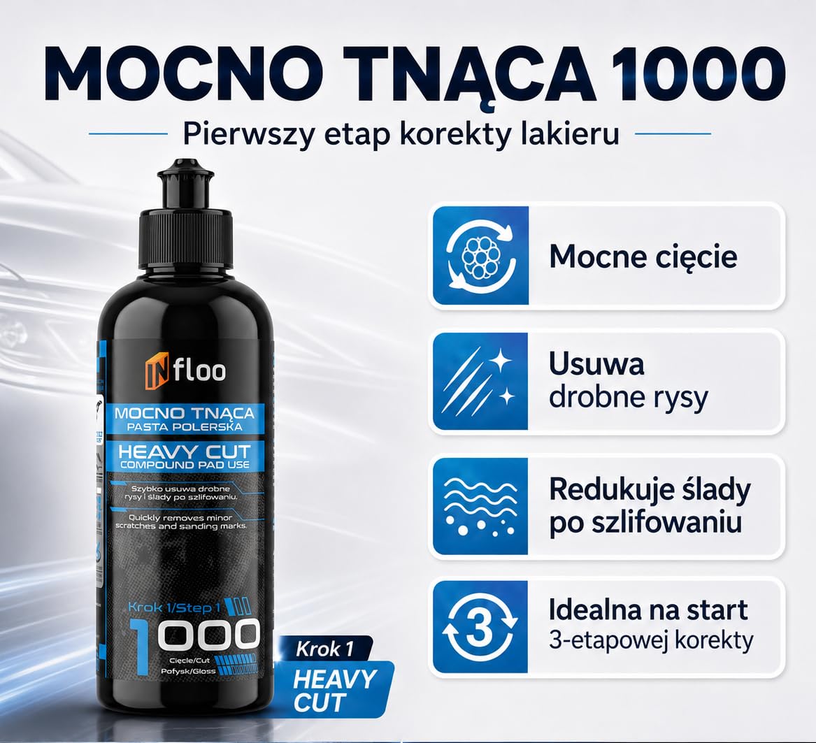 Zestaw Past Polerskich do Lakieru 3x300ml, Heavy Cut 1000, Medium Cut 2000, Final Finish 3000 z Ściereczkami z mikrofibry 3szt i Rękawiczkami