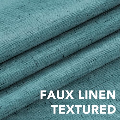 Image of H.VERSAILTEX Linen Blackout Curtains Durable Thick Textured Linen Look 100% Blackout Patio Door Curtain Anti Rust Grommet Extra Wide Sliding Door Curtain Panel, W100 x L108 inch - Teal