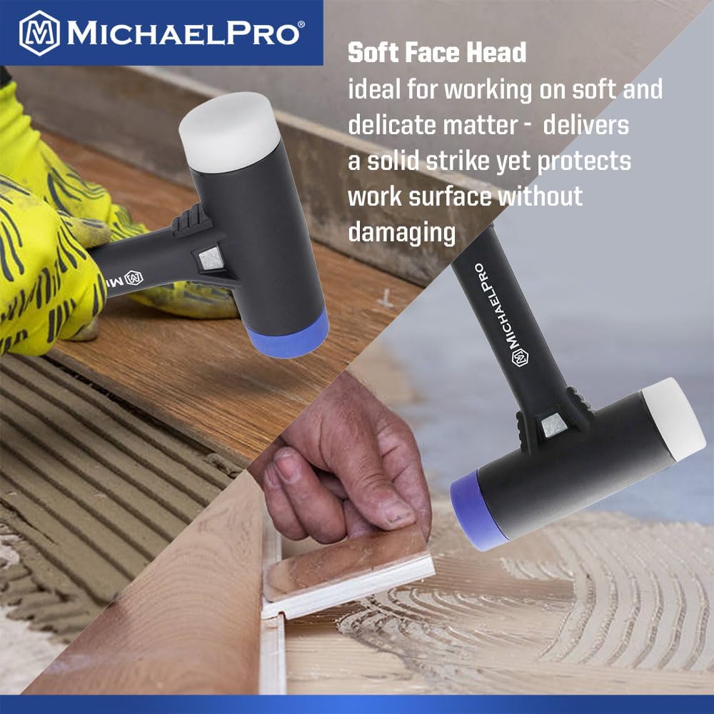 MichaelPro Double Face Rubber Mallet, Well-Balanced Handle, Shock & Spark Resistant Head, Non-Marring, Ideal for Furniture Assembling, Woodworking and Flooring Projects - MP004026