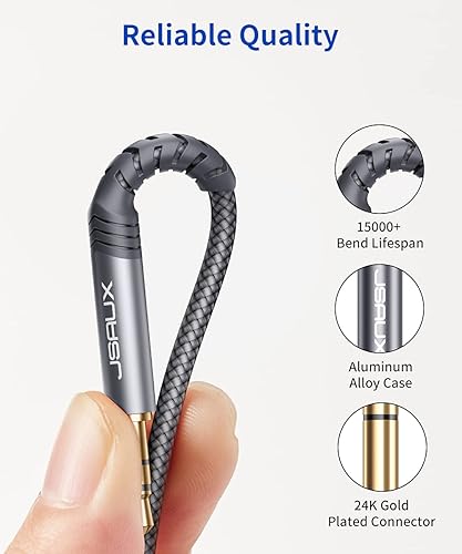 Miniatura 3 de Cable de audio estéreo de 0.138 in a 0.250 in, JSAUX de 0.250 in 14" macho a 0.138 in 18" macho TRS bidireccional estéreo cable de audio estéreo de