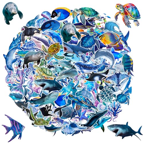 104PCS Ocean Animal Stickers for Kids, Under The Sea Animal Fish Turtle Stickers Ocean Birthday Party Favors Supplies Decorations Sea Creature Sticker for Water Bottle Scrapbook Laptop Skateboard