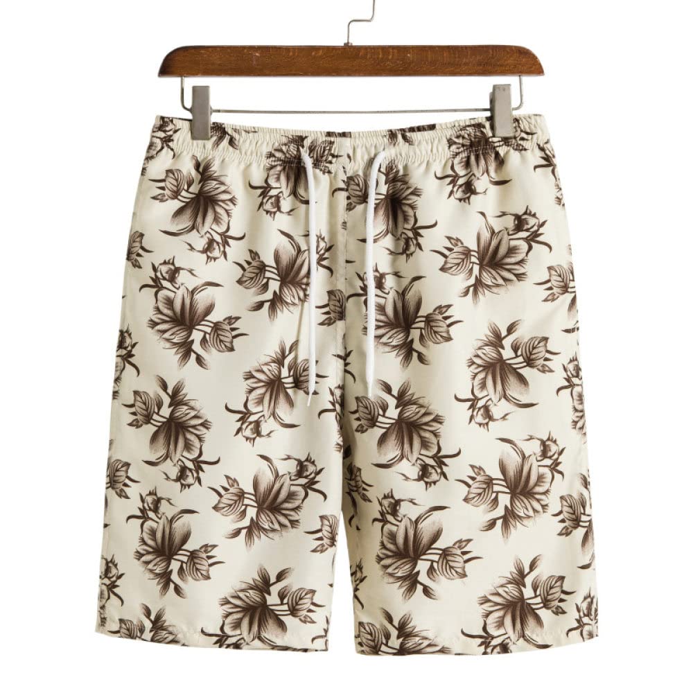 Camisa Hawaiana Hombre, Camisa Hawaiana Para Hombre Y Pantalones Cortos De Playa Hawaianos Conjunto De Flores De Albaricoque De Algodón Trajes De Hawaii Camisa De Playa De Manga Corta Casual Y Pant