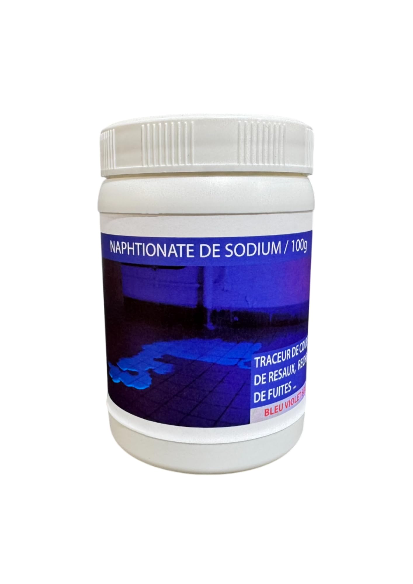 Traceur incolore visible sous UV, poudre soluble dans l'eau - Pot 100g