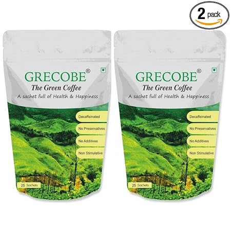 Grecobe pure green coffee beans extract for weight loss | 25 sachets pouch | decaffeinated, no additives and excipients, antioxidant (Pack of 2)