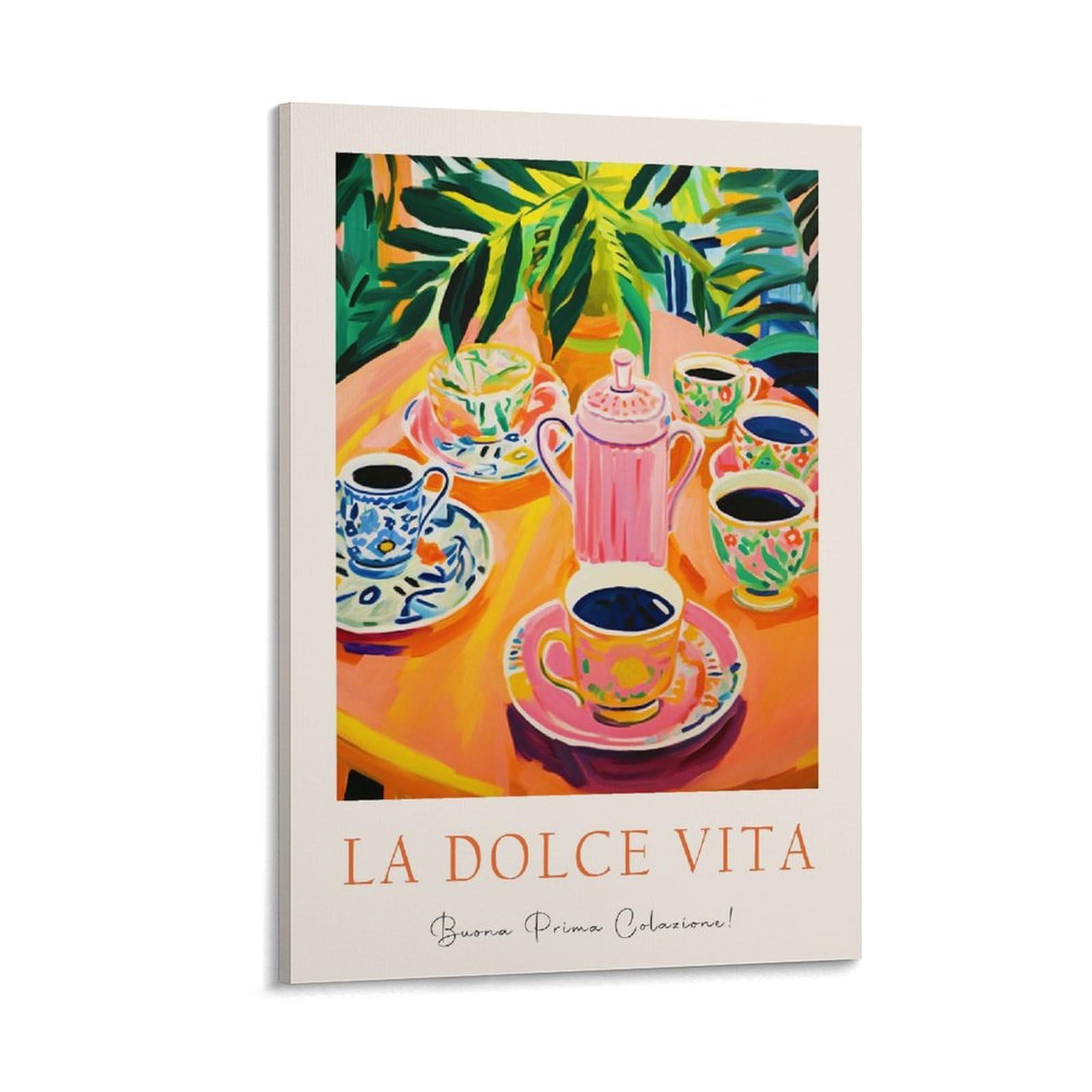 Fupmtklt Frame-Style Italian Tea And Coffee Poster Retro Cafe Poster Italian Cuisine Kitchen Dining Room Poster Canvas Poster Bedroom Decor Landscape Office Room Decor Gift 24X36inch(60X90cm)