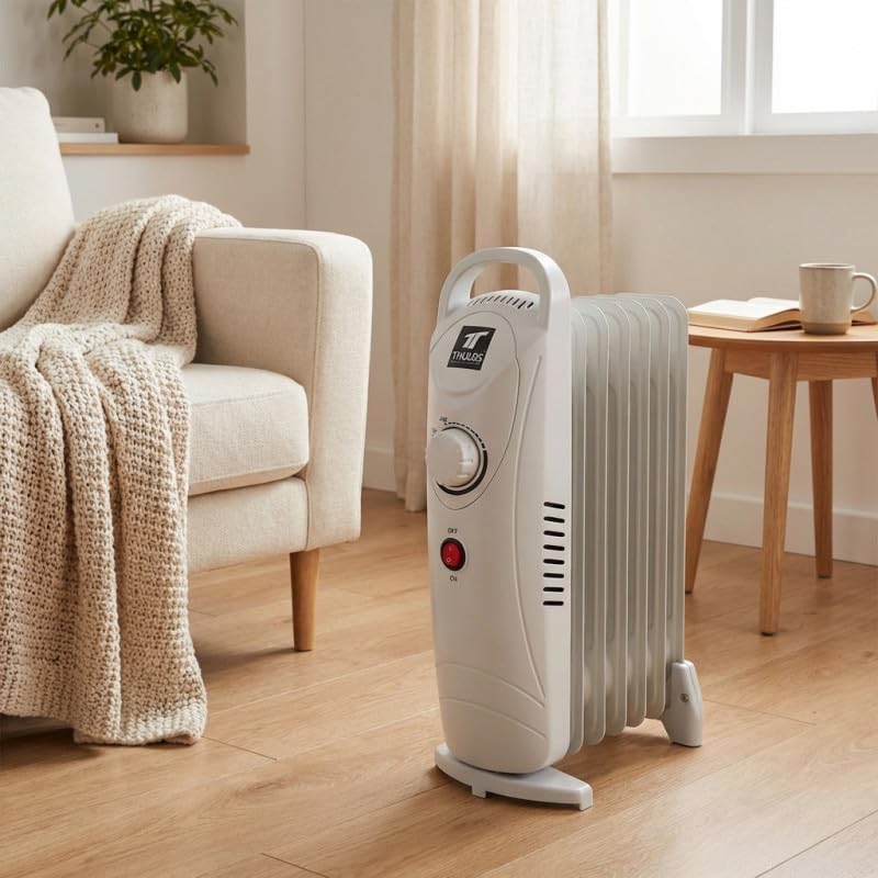 Suinga Radiador de Aceite Bajo Consumo 500W | Radiador Electrico de Aceite 5 Elementos | Calefactor Electrico con Termostato | Apagado de seguridad en caso de sobrecalentamiento