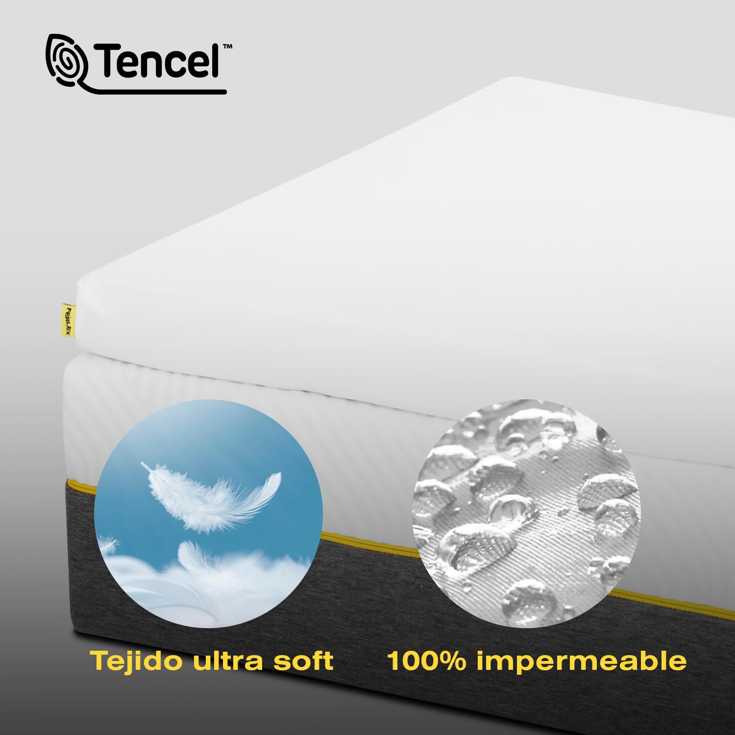 Ferlex - Topper ViscoGel Impermeable 5 cm | Topper viscoelástico 100% | Tejido Tencel Muy Suave y Fresco | Sobrecolchon Desenfundable y Lavable (150x190)