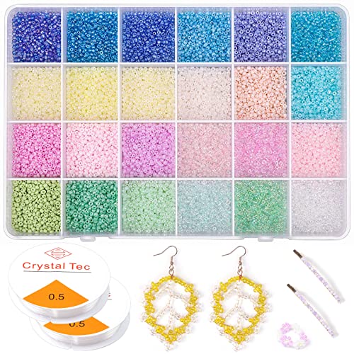 Prettme 12000 Stück Glasperlen 2mm 12/0 Mini Rocailles Perlen Bastelperlen zum Auffädeln mit Elastischen Schnur, für Armbänder Halskette Ohrringe Schmuck machen und DIY Handwerk Cover