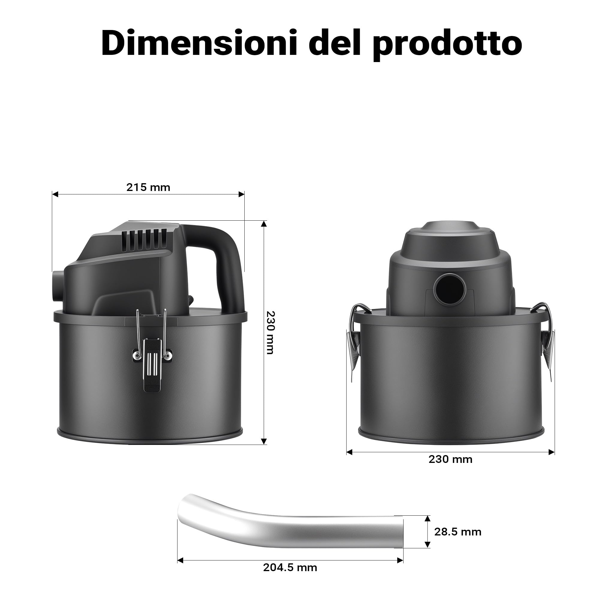 Wiltec Aspiraceneri portatile 600 W con filtro HEPA, Bidone da 4l, Mini aspiratore cenere camino