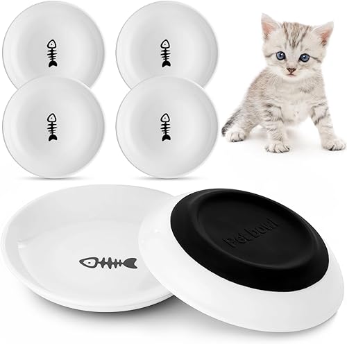 Miniatura 10 de Dorakitten Cuencos de cerámica para gatos, paquete de 10, platos anchos y poco profundos para gatos con parte inferior de silicona antideslizante