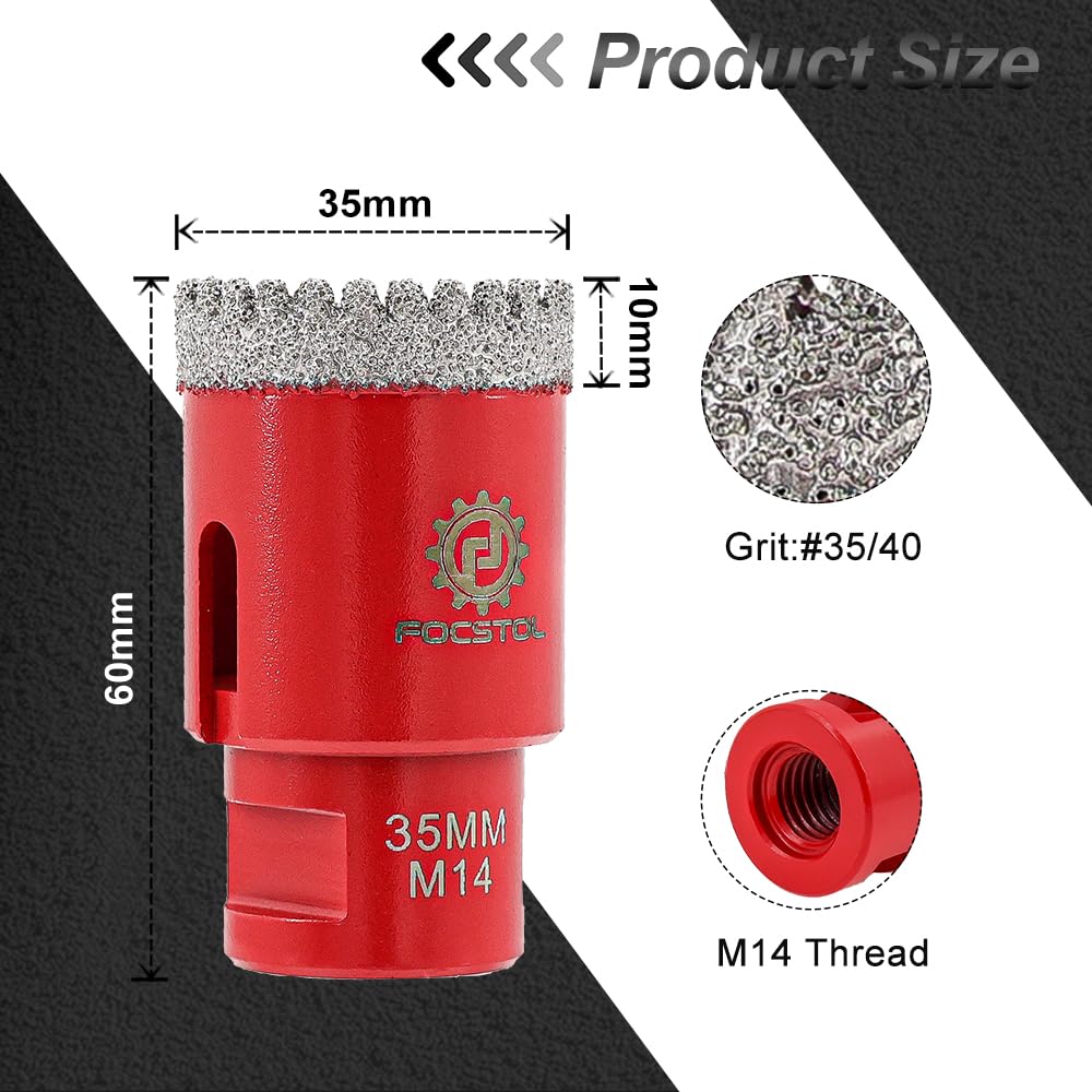 Brocas Diamante para Porcelanico 35mm - FOCSTOL Broca Corona Diamante para Gres Porcelánico Mármol Granito M14 Rosca para Amoladora Angular