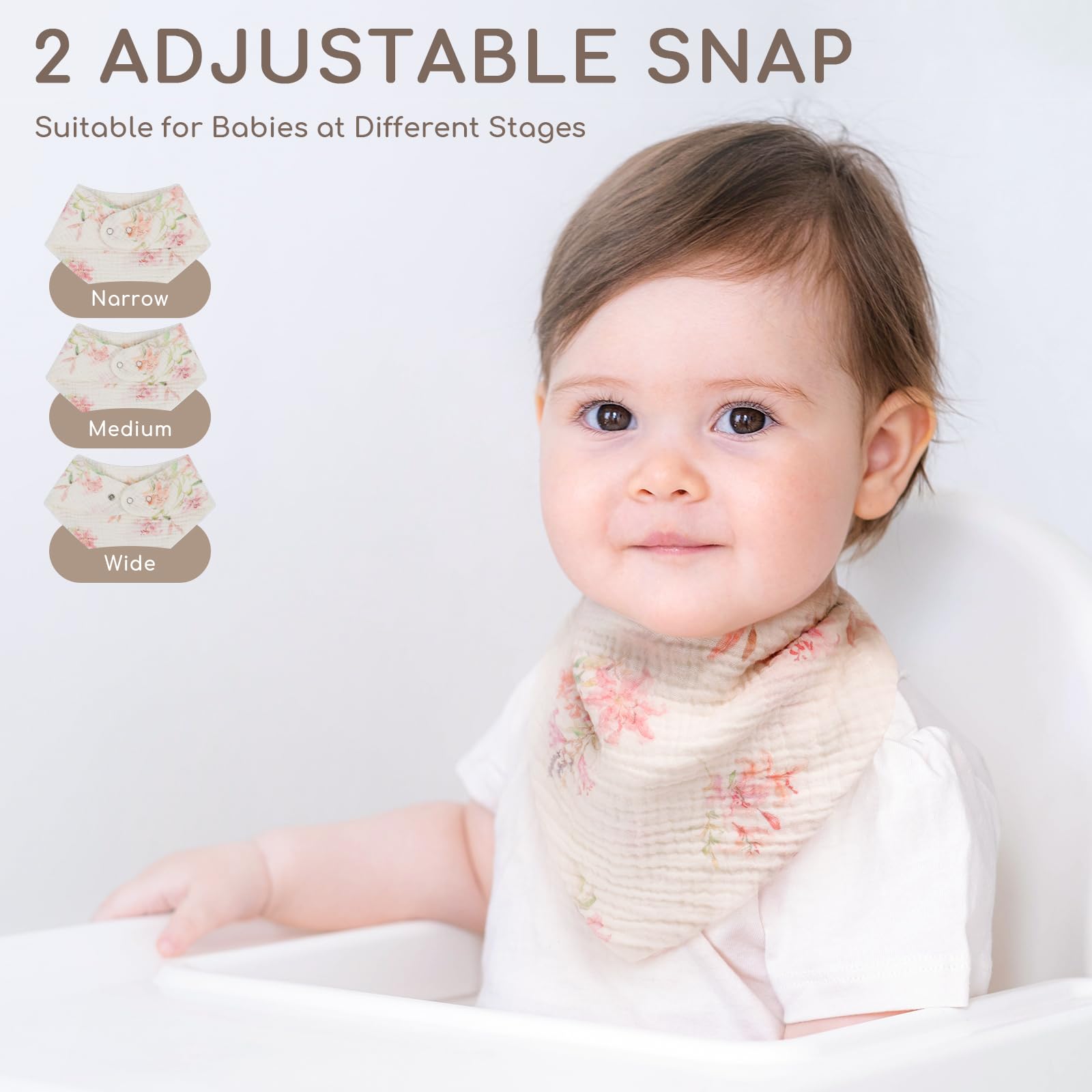 Yukkidds Baby Bibs 100% Muslin Cotton Dribble Bibs Soft and Absorbent for Newborn Toddler from 0-36 months 6 Pack Pink Floral - Image 3