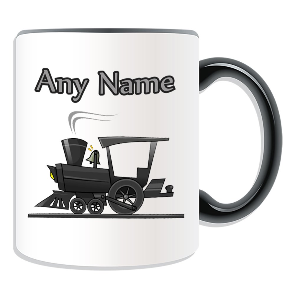 Personalised Gift - Steam Locomotive Mug (Transport Design Theme, Colour Options) - Any Name/Message on Your Unique - Engine Train Vintage Track Railway Driver Pulling Power