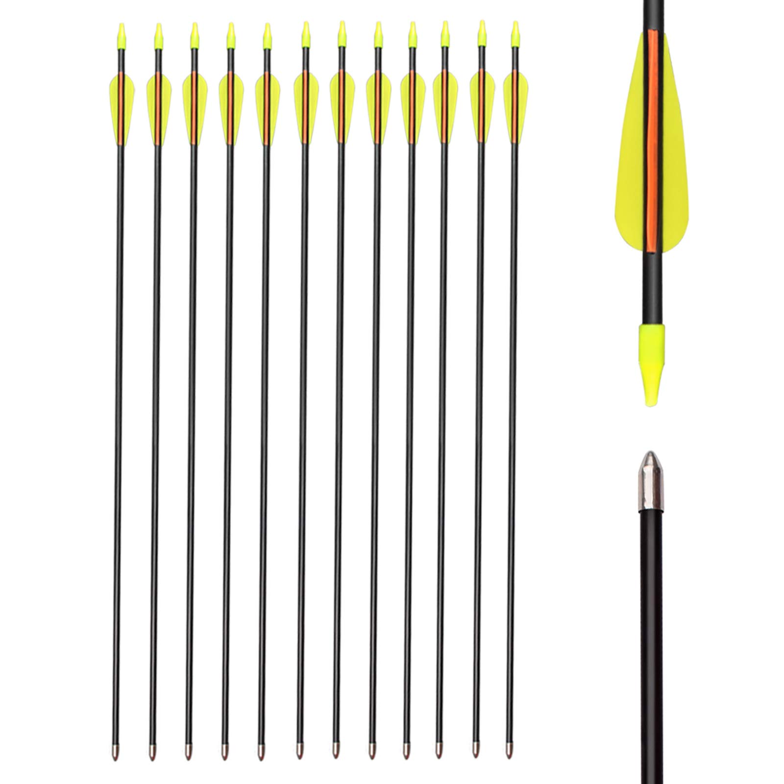 Flèches en Fibre de Verre Flèches d'entraînement 30 Pouces avec Tube de Support de flèche Arcs Classiques en Verre de sécurité adaptés aux Jeunes Enfants Femme débutant