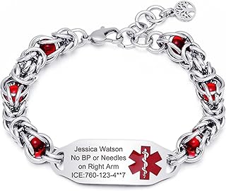 Medical Alert Bracelets, Personalized Customizable ID Bracelets for Women & Men, Includes Emergency Medical Card