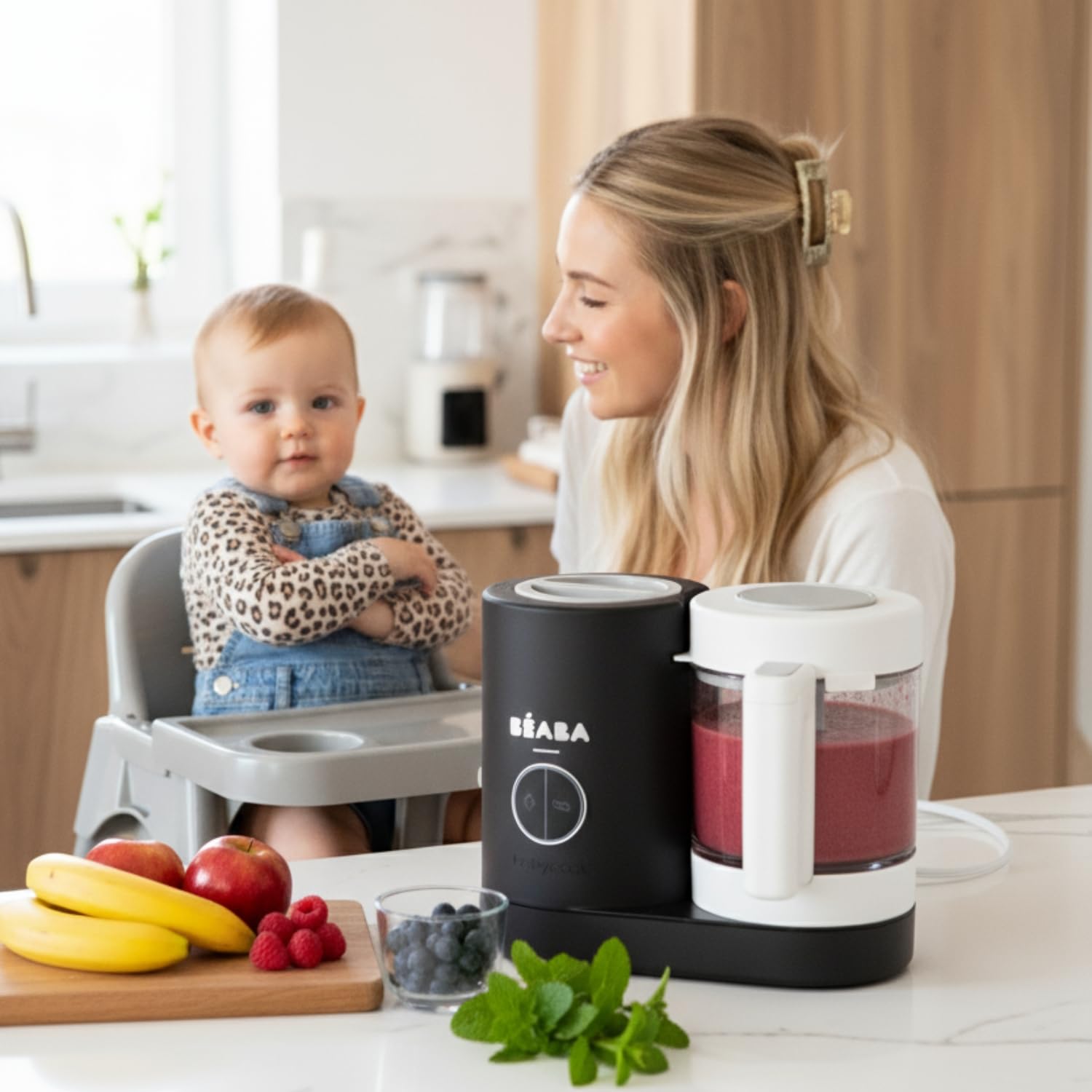 BÉABA Babycook Néo Robot Bébé 6 en 1 Made in France Mixeur-Cuiseur Bol en Verre et Cuve Inox Diversification Alimentaire Petits Pots Bébé Maison Cuisson Vapeur Douce Rapide Noir