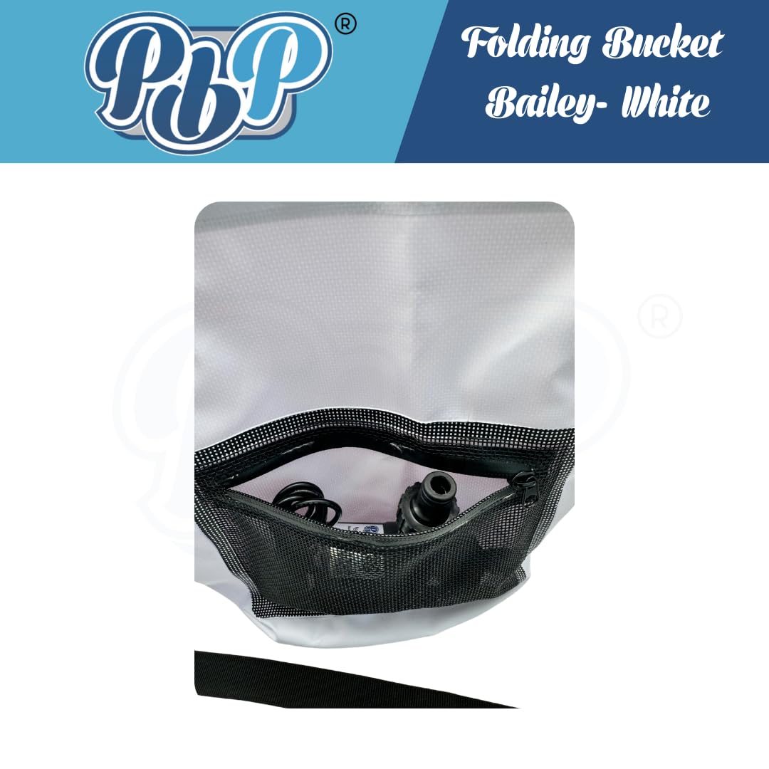 PBP Bailey Seau utilitaire pliable pratique, capacité de 30 l, avec raccord rapide de tuyau (blanc)