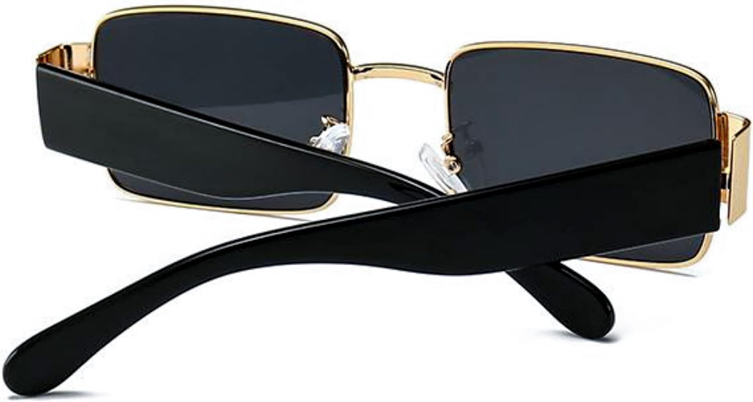 Street Knitted Rectangle Gold Frame Dark Black Tint Hip Hop Sun Glasses Y2K Trendy 90's Retro Fashion Square Shades Unisex Polarized Rectangular Vintage Sunglasses For Men Women - Image 7