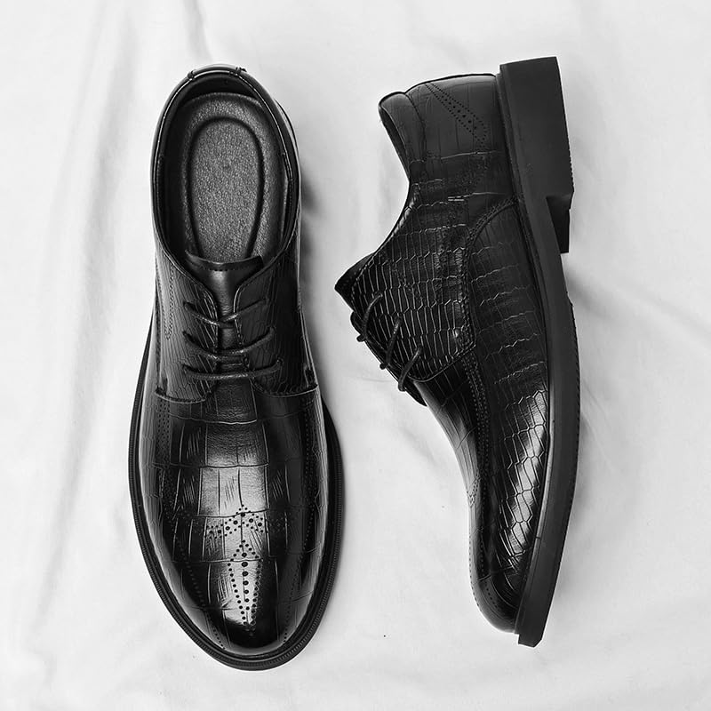 Men Casual Wedding Dress Shoes Men's Patent Leather Derby Shoes Fashion Classic Lace Up Low Oxfords Shoes(7.5)4