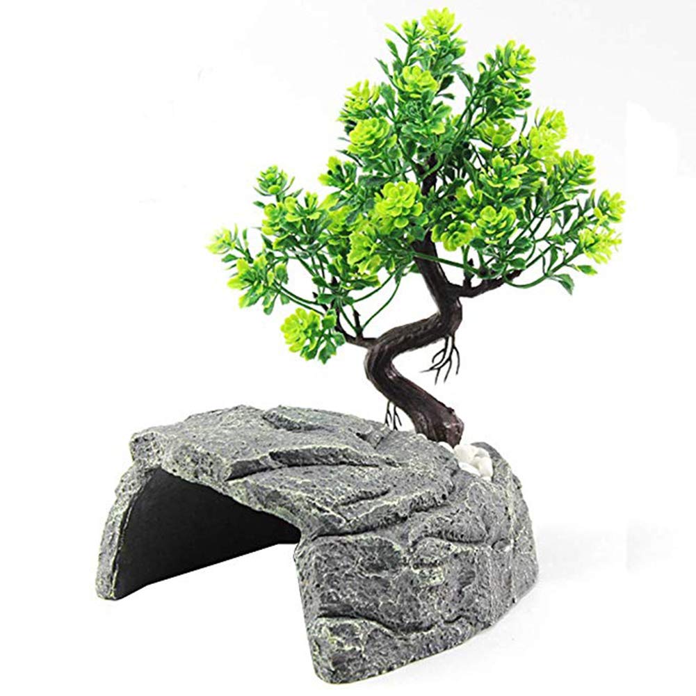 OMEM Piel de reptil, jaula de tortuga, roca artificial planta, decoración de hábitat humidificado (L)