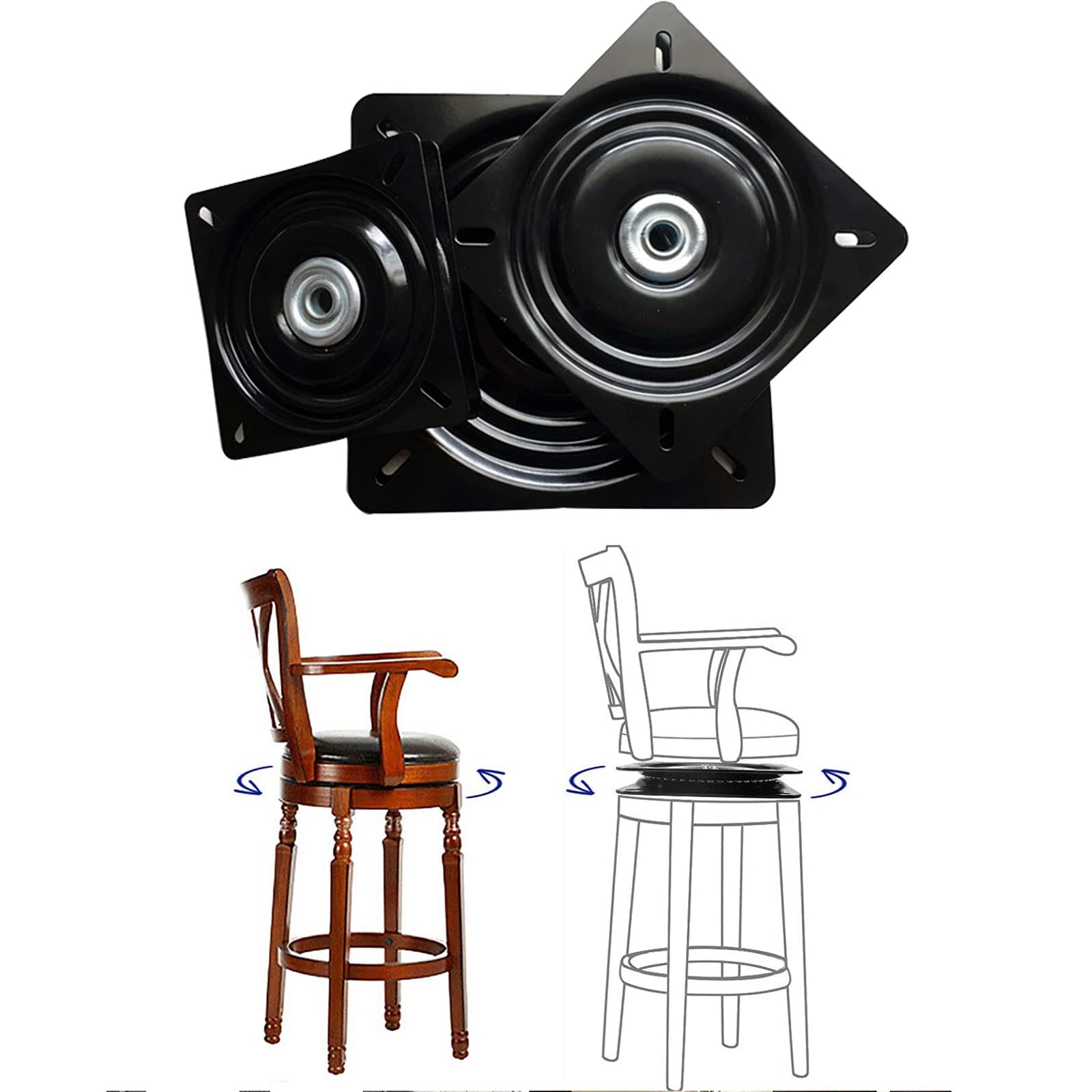 Base girevole con piastra orientabile, Piatto girevole quadrato in acciaio laminato a freddo Cuscinetto rotante a 360 gradi Nero Dimensioni multiple(8inches)