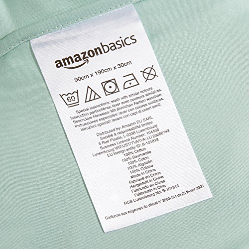 Amazon Basics Drap-housse en Satin de Coton 400 Fils Anti-Plis, Vert d'eau 200 x 200 x 30 cm