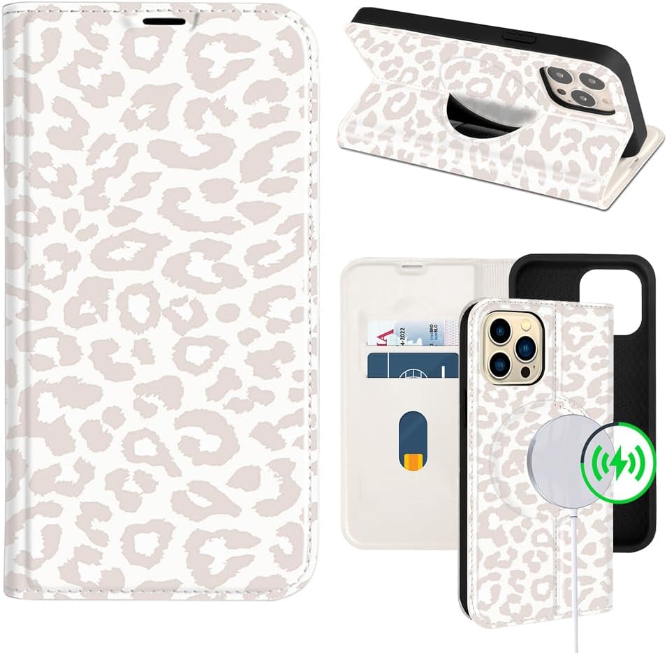 uCOLOR Leopard Flip Leather Wallet Case Compatible with iPhone 12 Pro Max 6.7" Fits