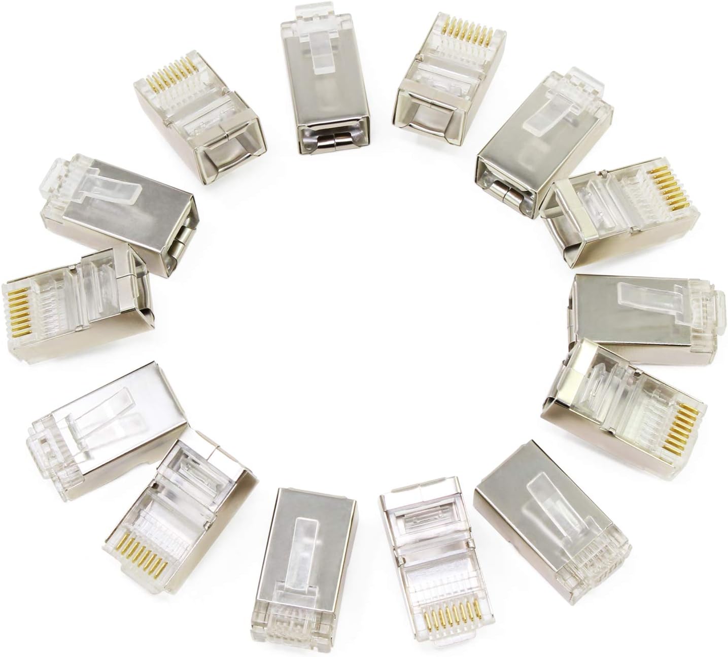 Aussel 50PCS RJ45 Shielded Modular Plugs Network Cable Crimp Ends Connector 8P8C Ethernet Crimp Connector (Style 6)