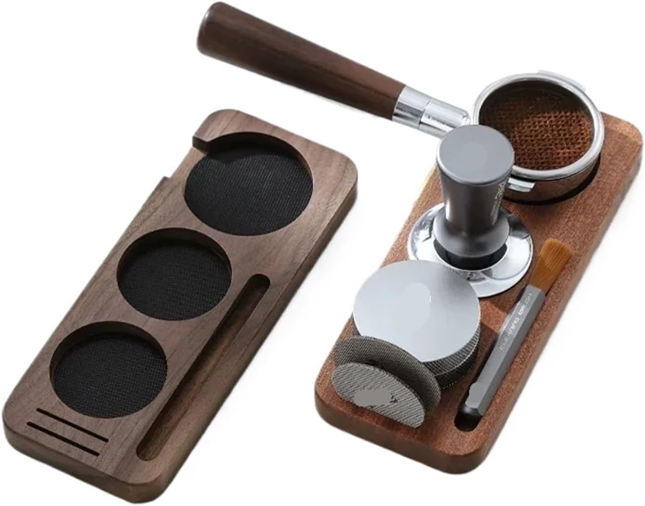 MeLphi Coffee Powder pad Solid Wood Work Board Coffee Machine Handle Adding Powder Platform Powder Hammer Base Storage Board(Sapele Wood 58mm)