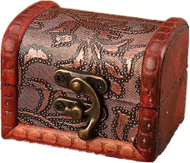 Vintage Small Wooden Lock Jewelry Holder Storage Necklace Bracelet Gift Box Case (Grass flower)