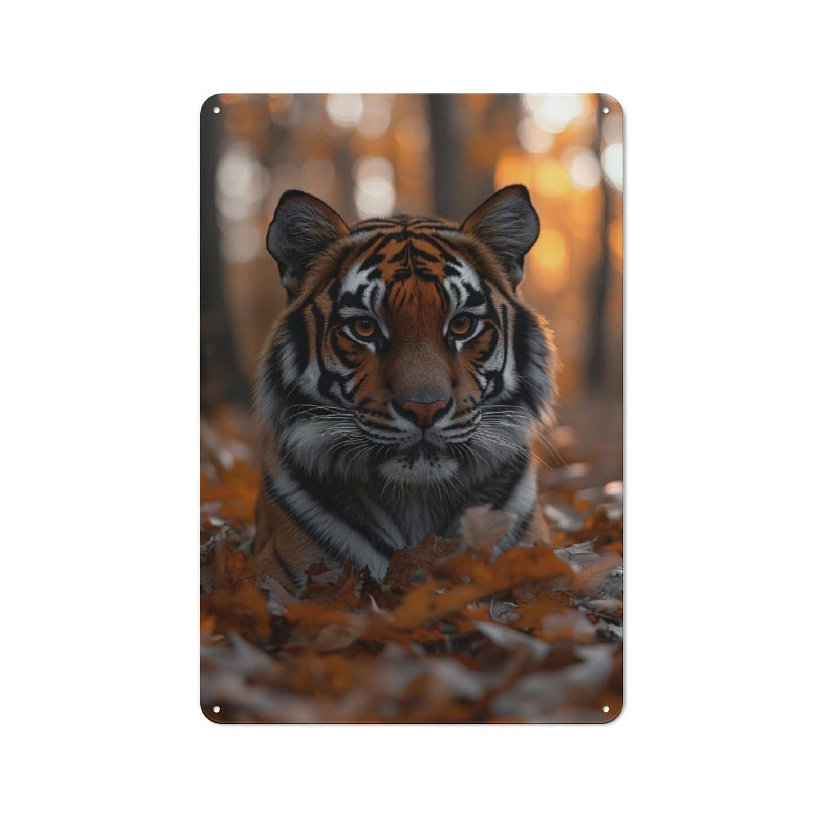 Shed Metal Sign with Tiger in Autumn Leaves Design 30x20cm, Vintage Porch Wall Decor for Patio Bar, Workshop, Shed Or Kitchen